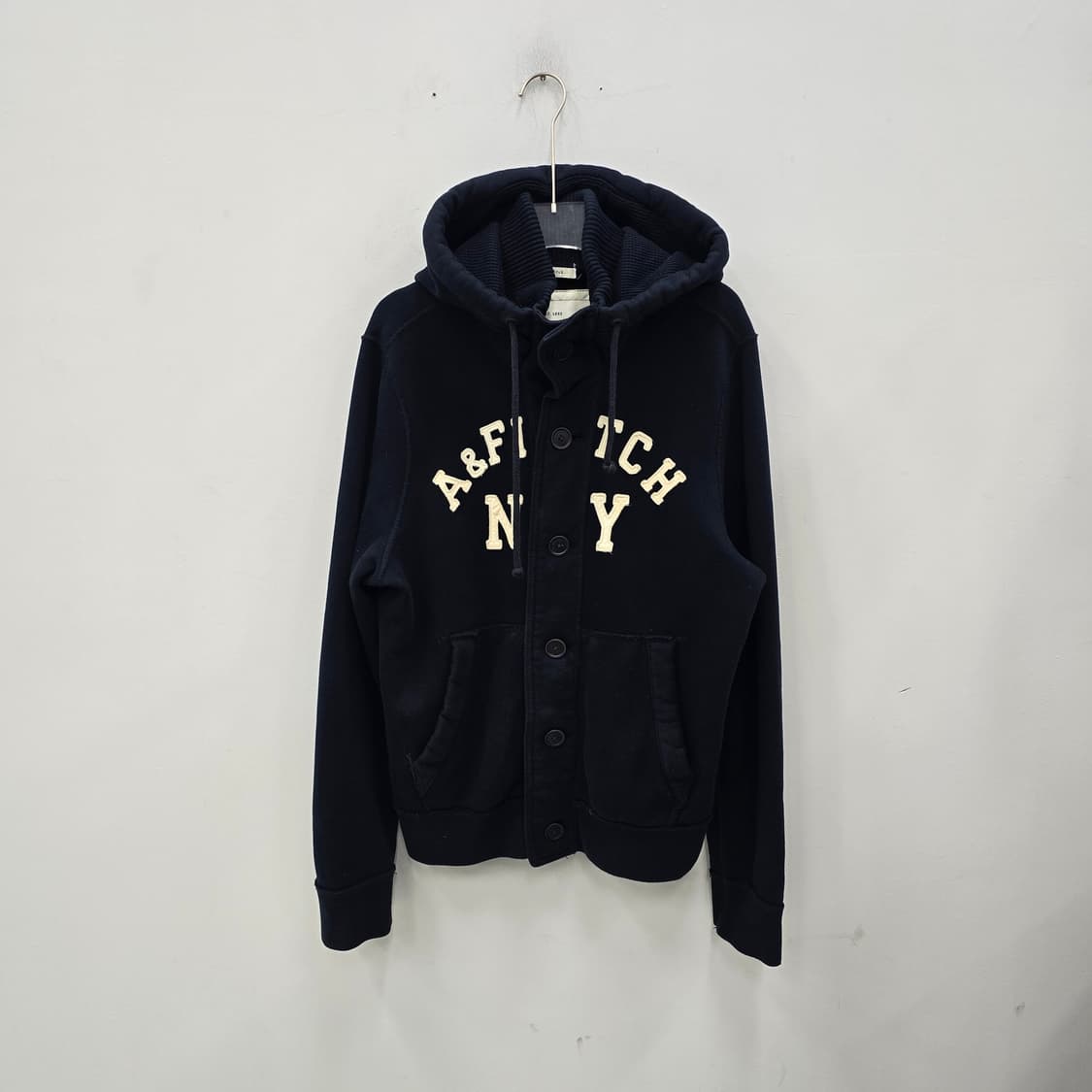 아베크롬비 NY 로고 헤비 코튼 네이비 양홍원 후드 집업 상품이미지1