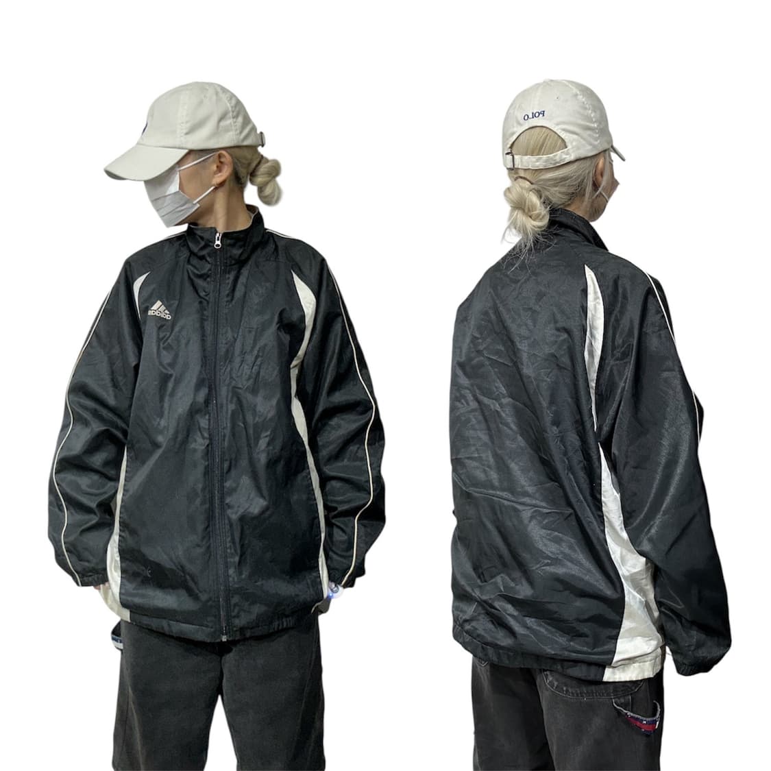 아디다스 블랙 화이트 사이드 라인 바람막이 트랙 자켓 L 상품이미지1