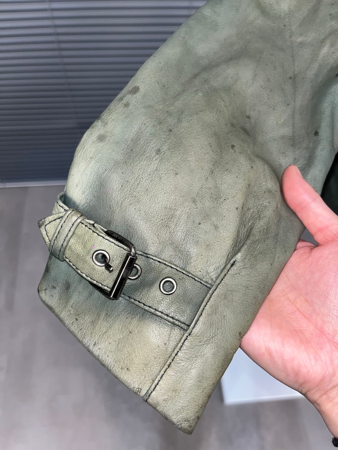 Japanese vintage green leather jacket 상품이미지5