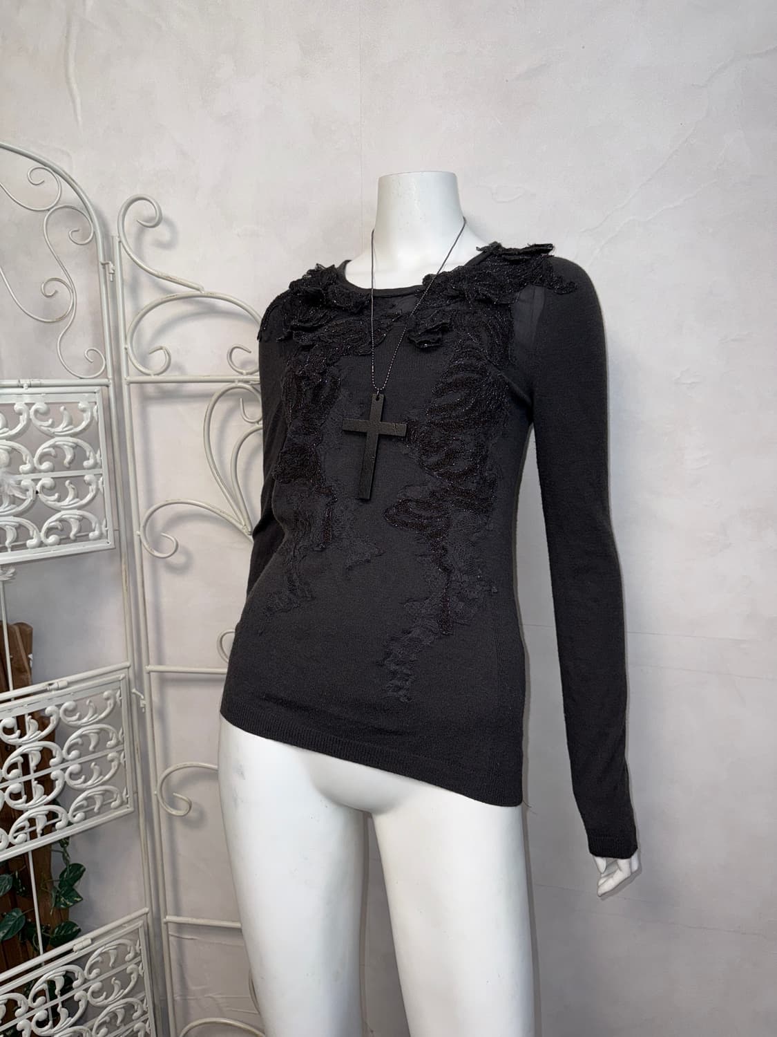 Obzéé charcoal fairy floral lace knit 상품이미지2
