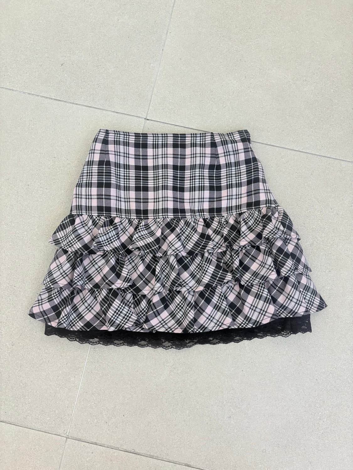 핑크 체크 캉캉 스커트 상품이미지1