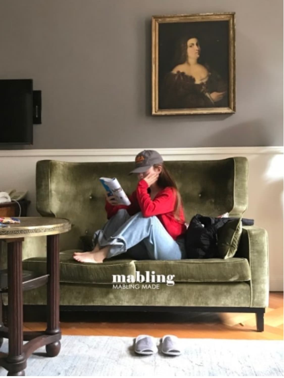 (새상품) 마블링 캐시미어 브이넥 가디건 레드 상품이미지6