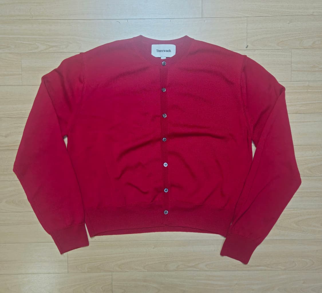 토니웩 슈퍼 파인 울 크루넥 가디건 레드 XL 상품이미지3