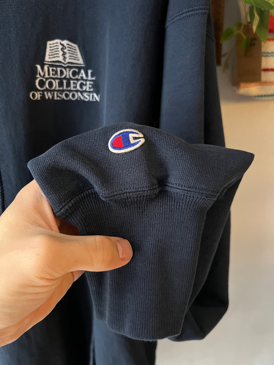 [2XL]90's 챔피온 리버스위브 위스콘신 의과대학 후드 티셔츠 상품이미지4