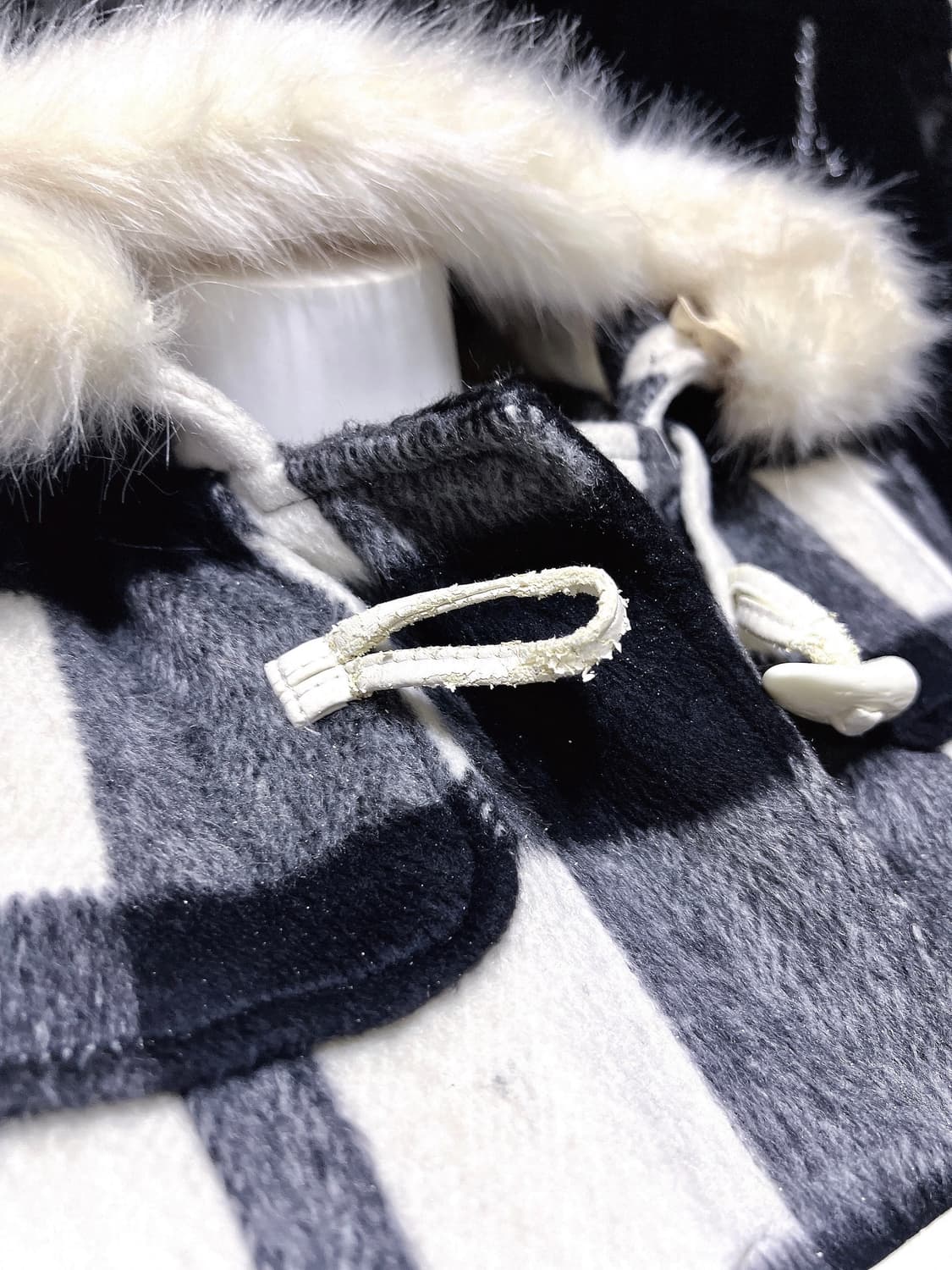 윈터페어리 로맨틱갸루 로걀 체크 퍼 후드 떡볶이코트 자켓 핀터 모리 라떼 상품이미지6