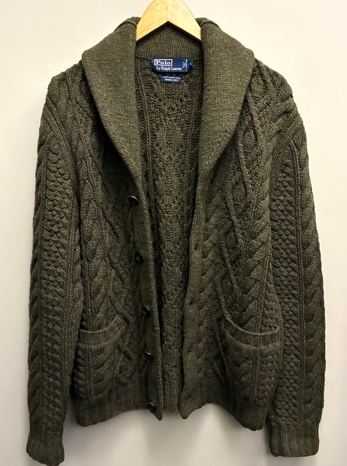 (L)00s 폴로랄프로렌 램스울 케이블 핸드니트 숄카라 가디건 상품이미지9