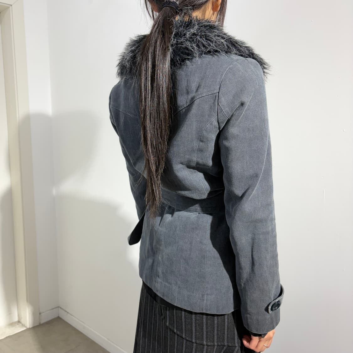 Y2k 워싱 벨티드 더블 코트 상품이미지4