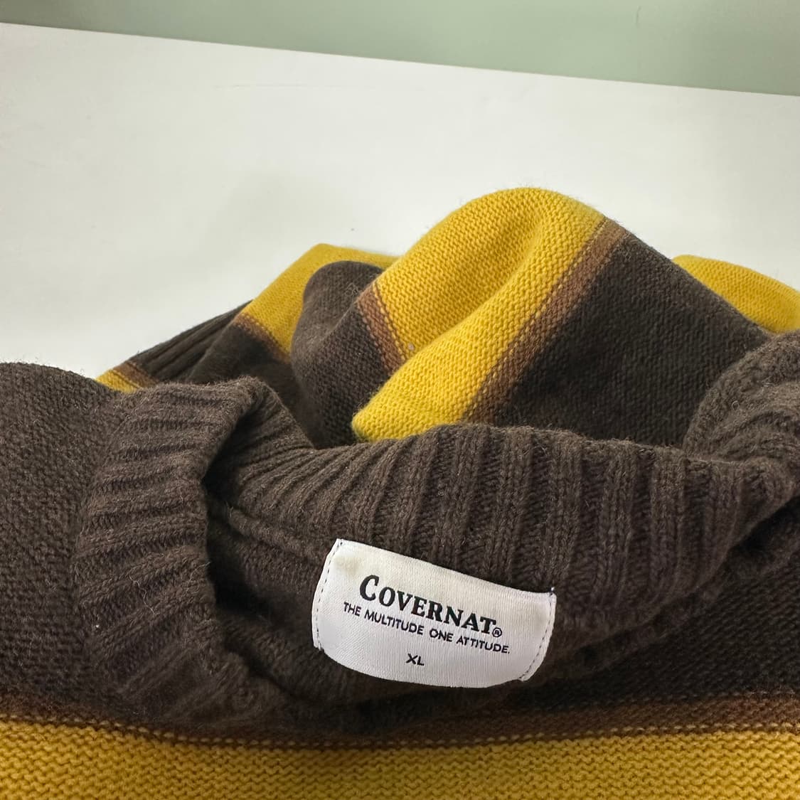 XL 커버낫 브라운옐로우 루즈핏 라운드 단가라니트 상품이미지4