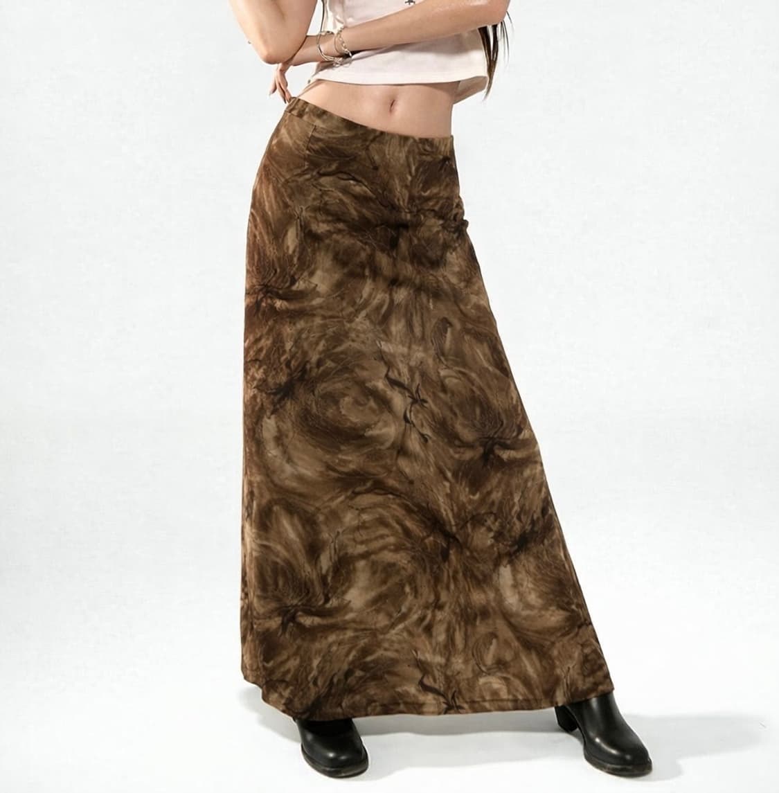 빈티지 모던 시크 브라운 롱 스커트 상품이미지1