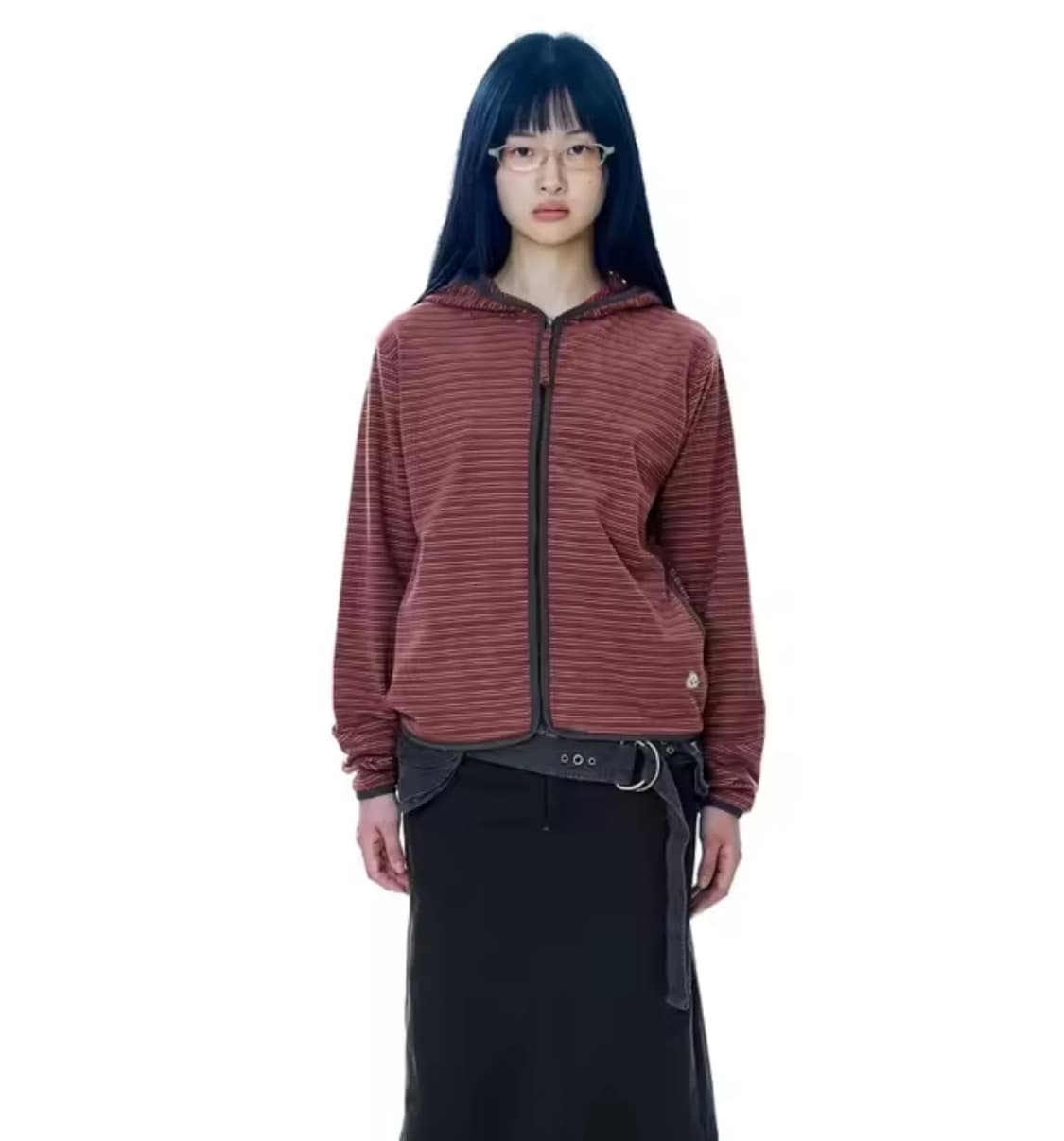 코이세이오 스트라이프 플리스 후드집업 레드 상품이미지1