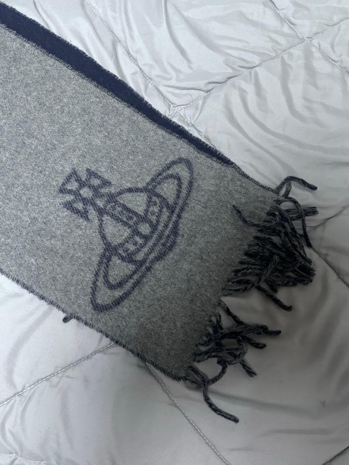 비비안웨스트우드 더블로고 목도리 머플러 네이비 그레이 상품이미지2