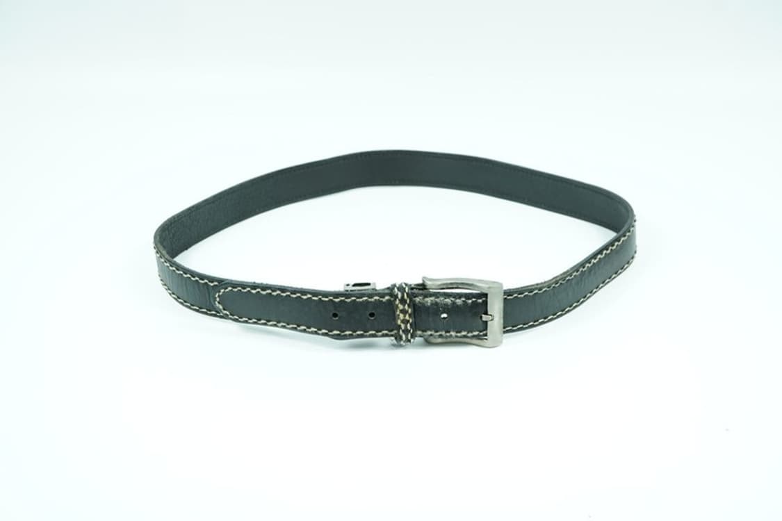 Y2K 무드 화이트 스티치 포인트 블랙 레더 벨트 상품이미지4