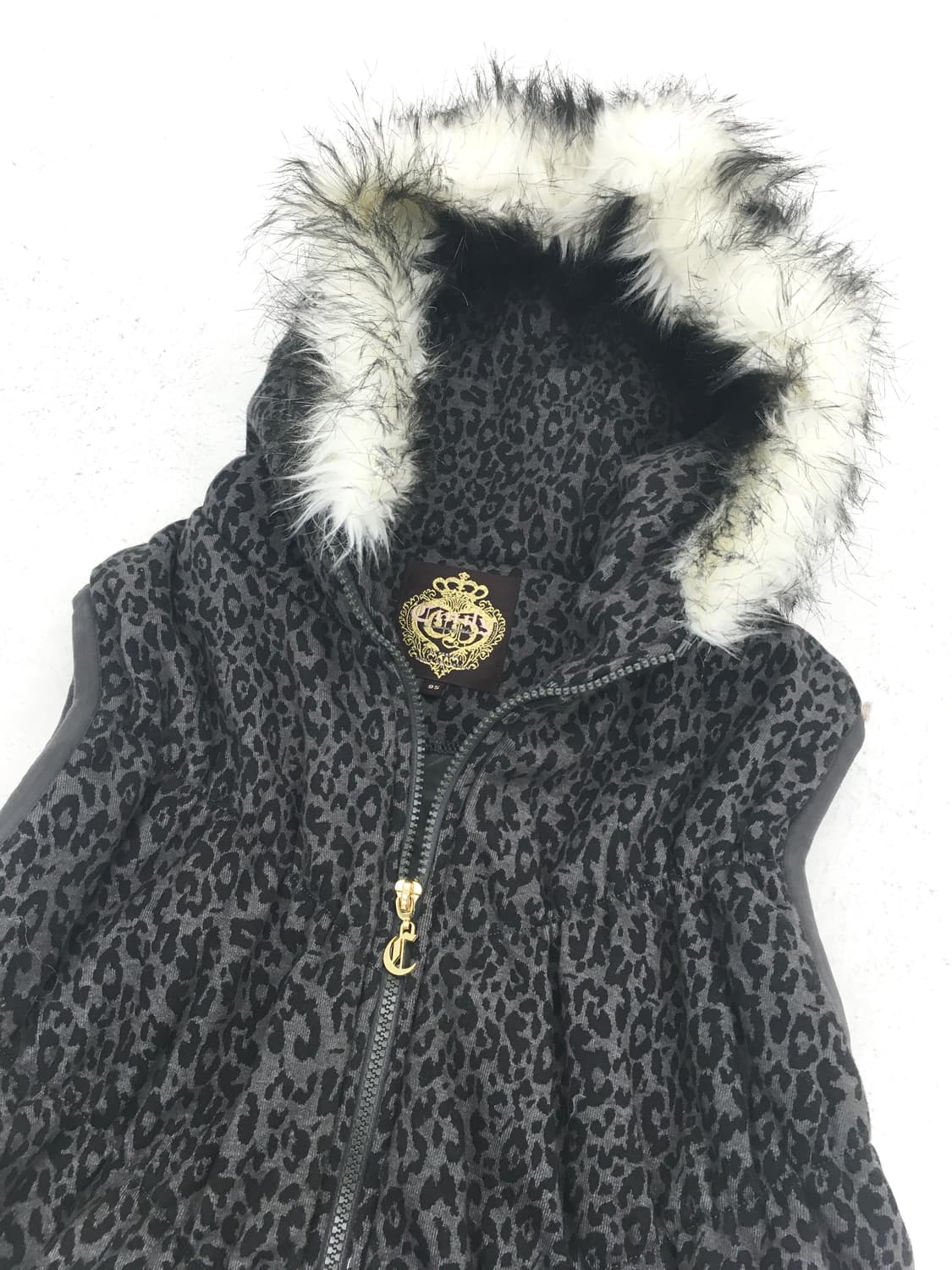 grey leopard fur hood padding vest 상품이미지6