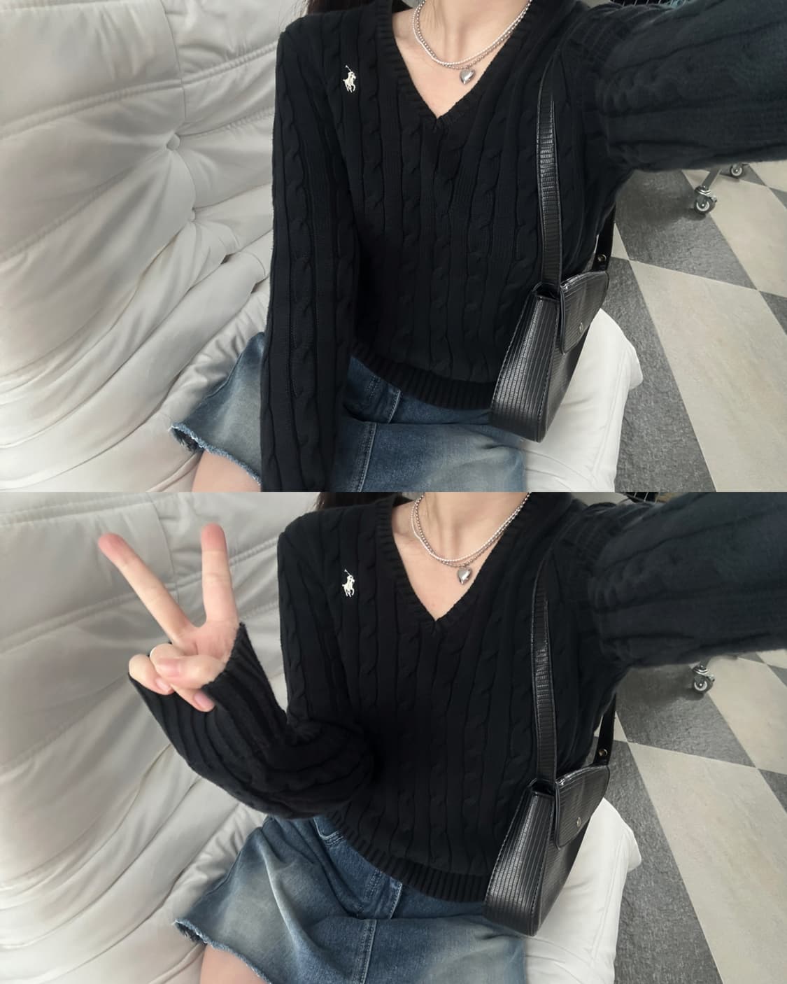 폴로 랄프로렌 블랙 V넥 케이블 니트  상품이미지3