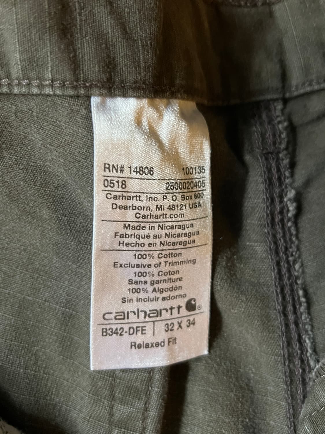 [32]칼하트 USA 더티워싱 다크커피 립스탑 더블니 워크 카고 팬츠 상품이미지8