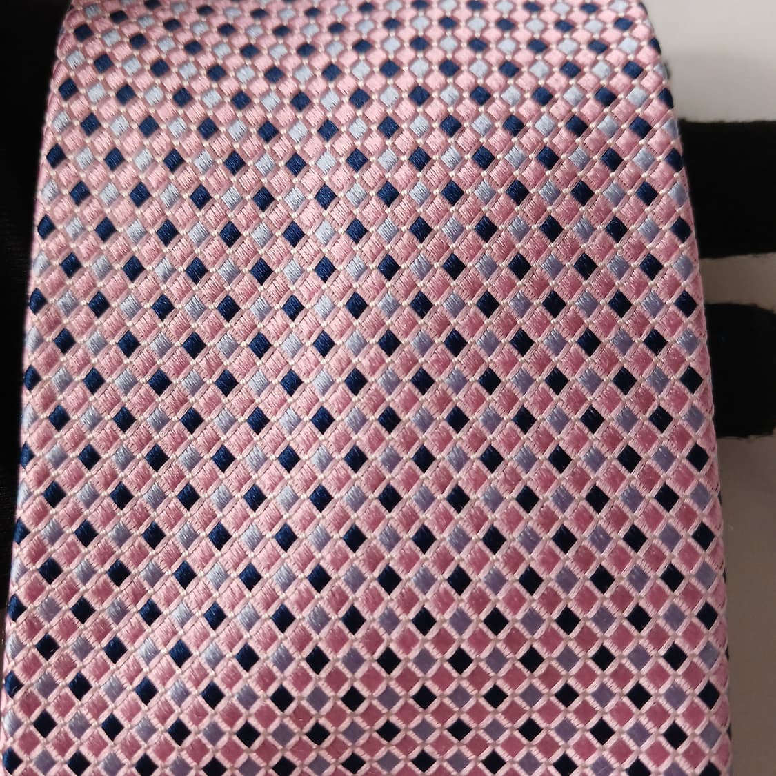 타미힐피거 실크 핑크&네이비 체크 넥타이 8.6cm A+등급 A18815 상품이미지6