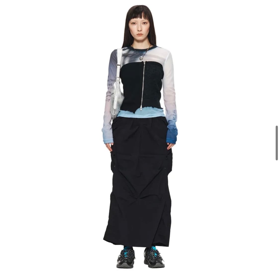 HYBRID SHIRRING MAXI SKIRT IN BLACK 상품이미지1