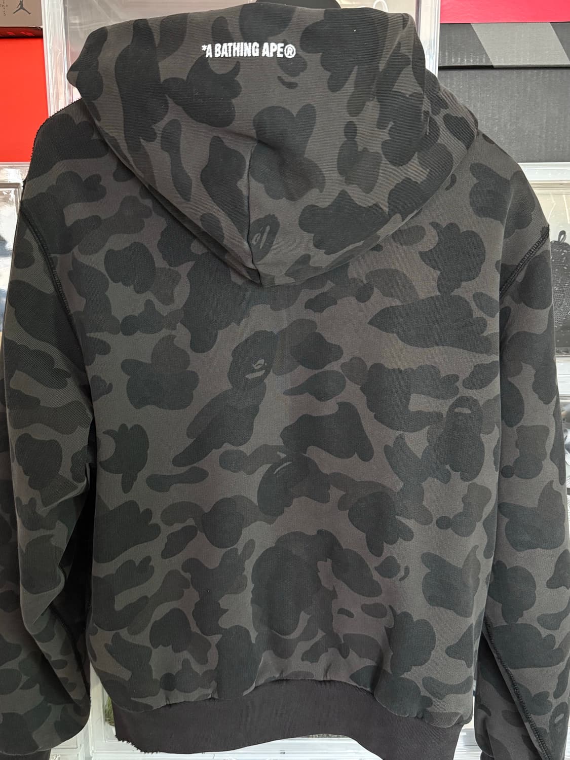 베이프 퍼스트 카모 헤비 워시 크롭 핏 집 후드 블랙 상품이미지6