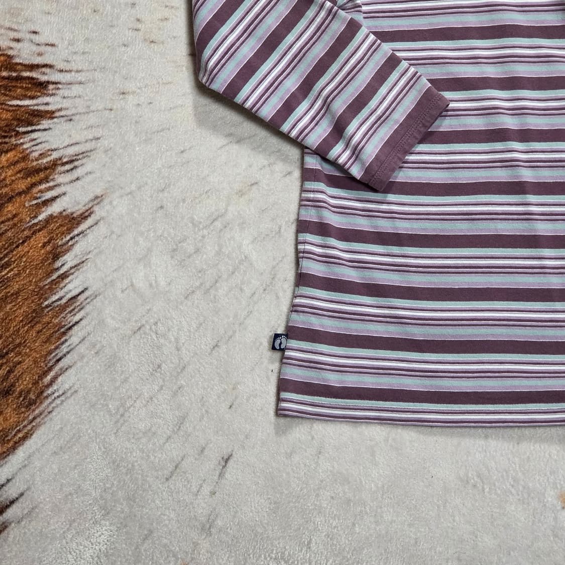 일본 빈티지 퍼플 스트라이프 7부 카라 티셔츠 상품이미지6