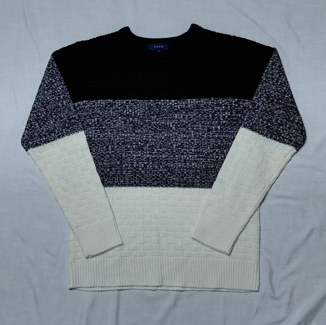 일본 브랜드 TAKA-Q(타카큐) 3단 컬러 배색 니트 스웨터 (L) 상품이미지1