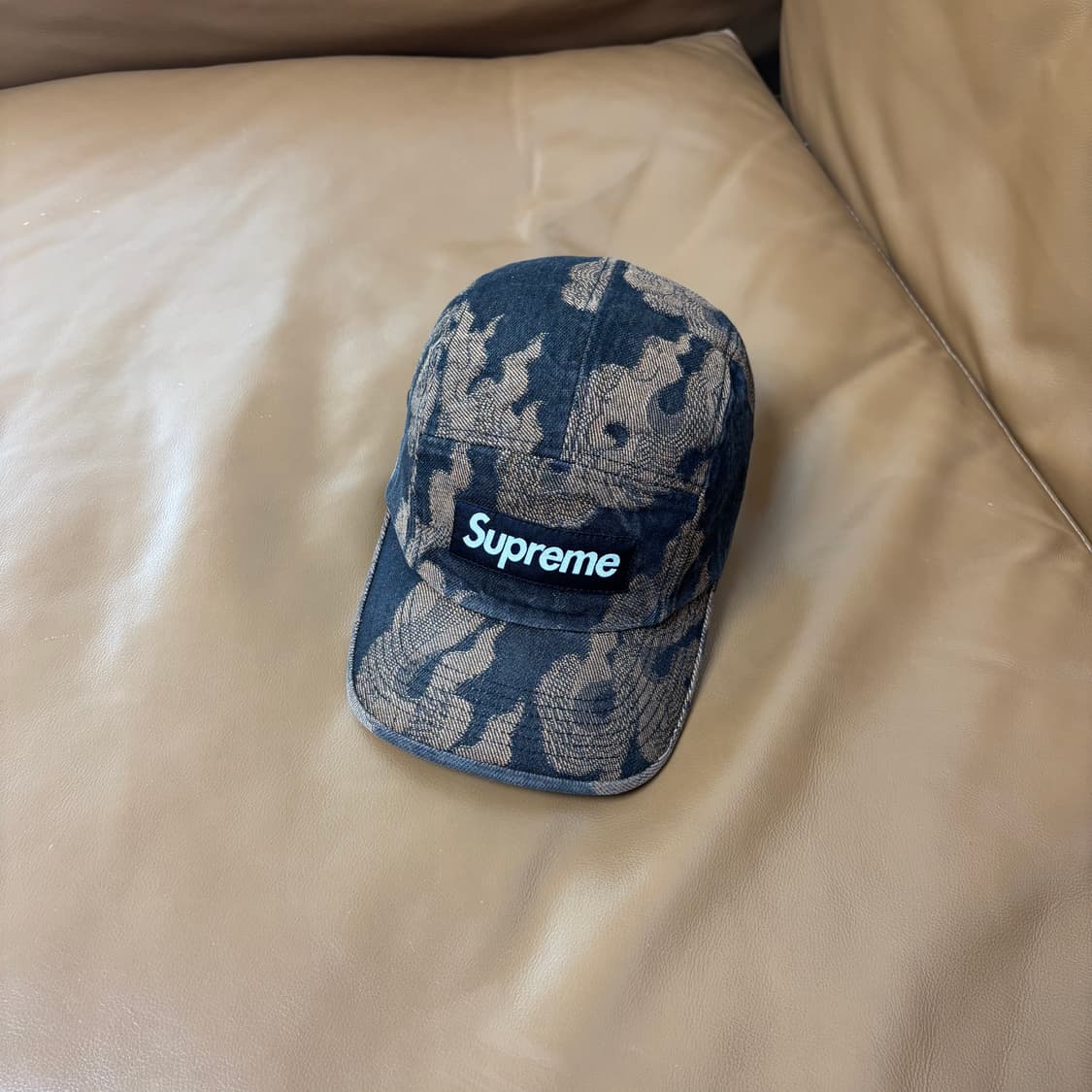 슈프림 캠프캡 모자 박스로고 플레임 자카드 데님 브라운 상품이미지1