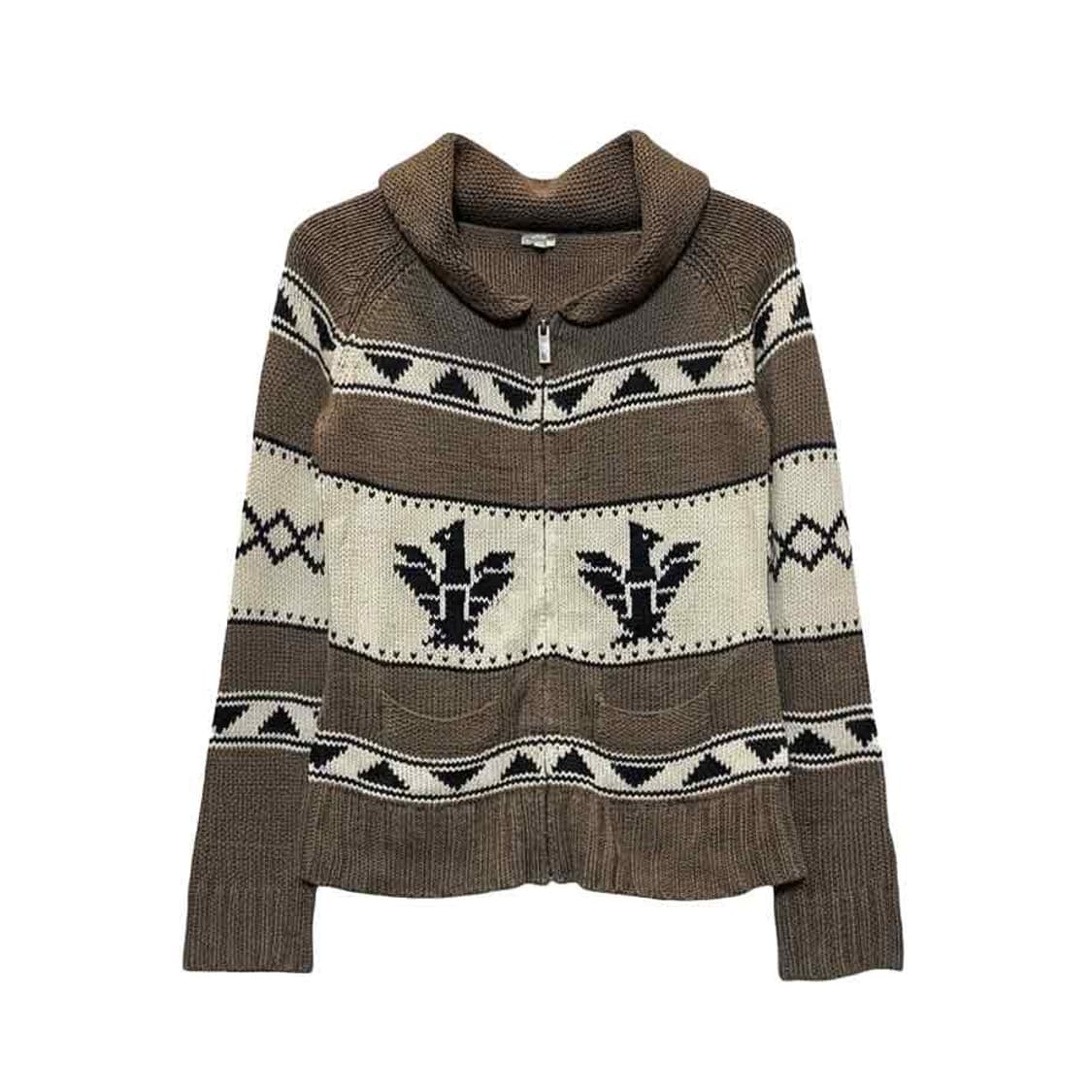 USA VINTAGE 코위찬 니트 집업 가디건 독수리 패턴 디테일 브라운 상품이미지1