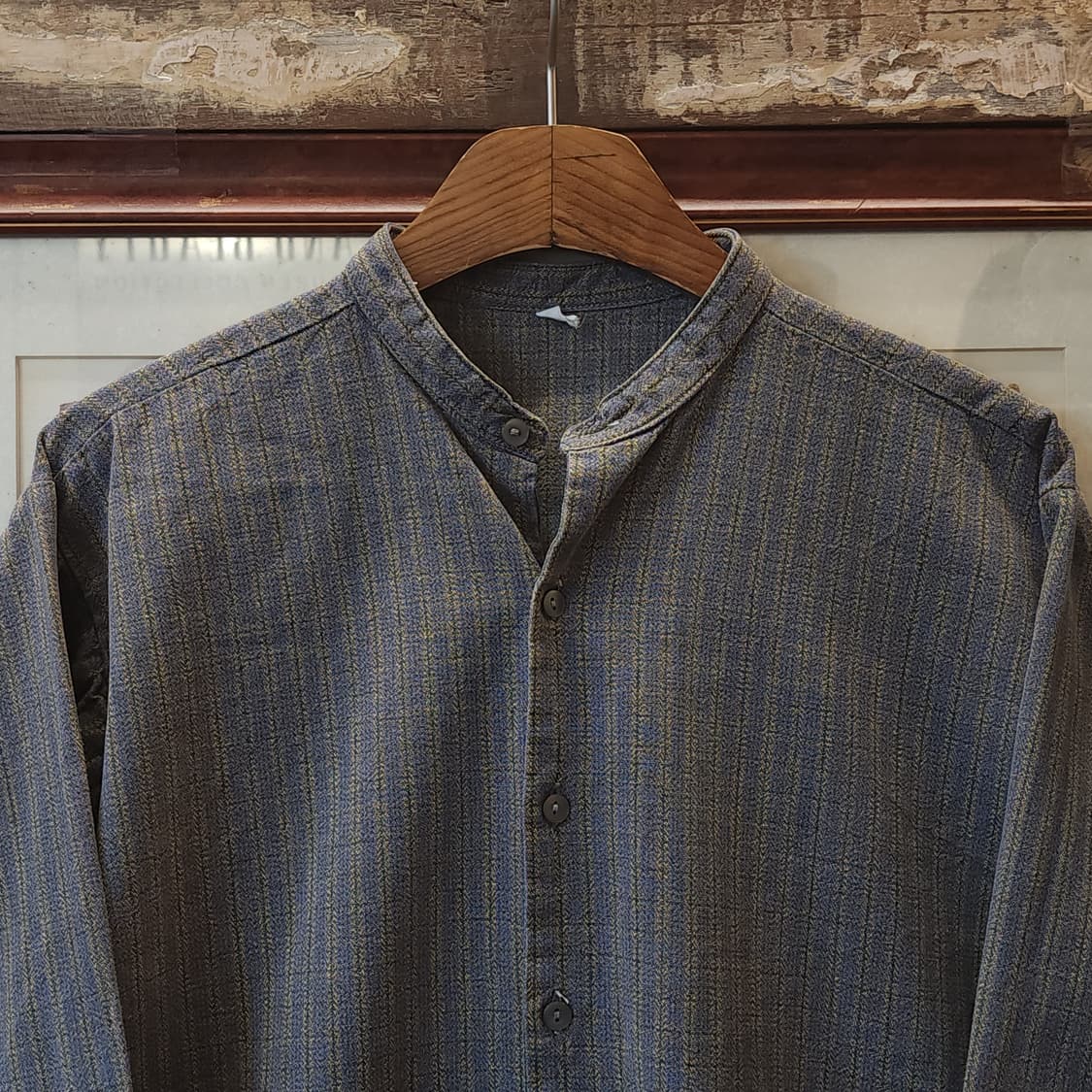 60s 프랑스 워크셔츠 헤비코튼 프렌치 셔츠 퍼플 그레이 롱 튜닉 셔츠L 상품이미지5