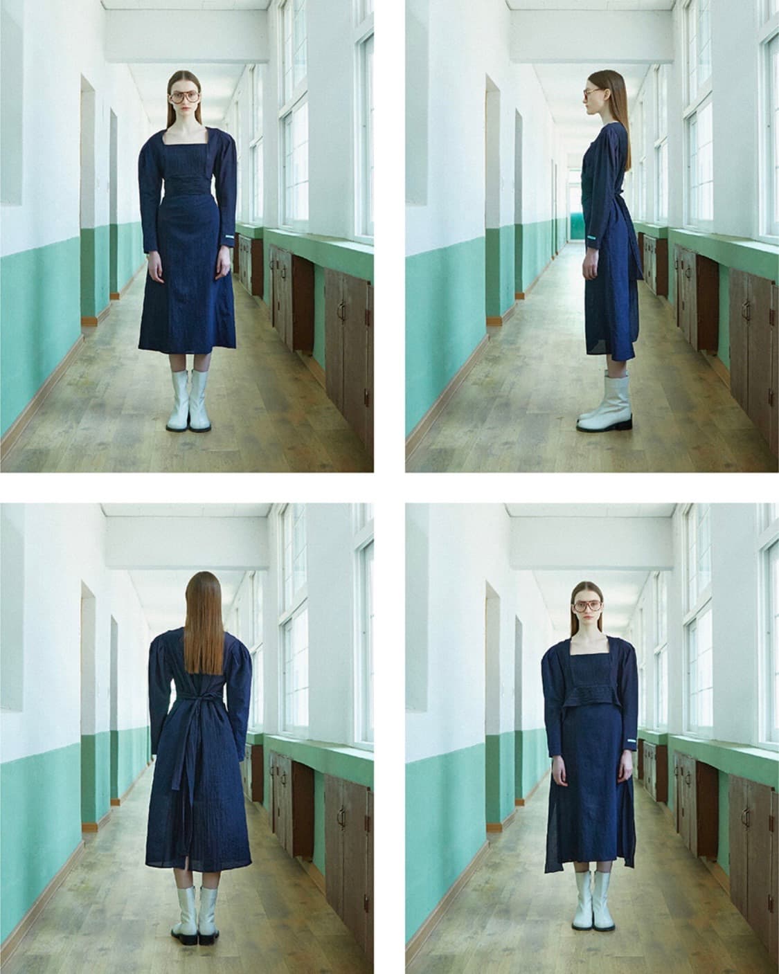 인스턴트펑크 네이비 벨티드 체크 믹스 원피스 상품이미지4