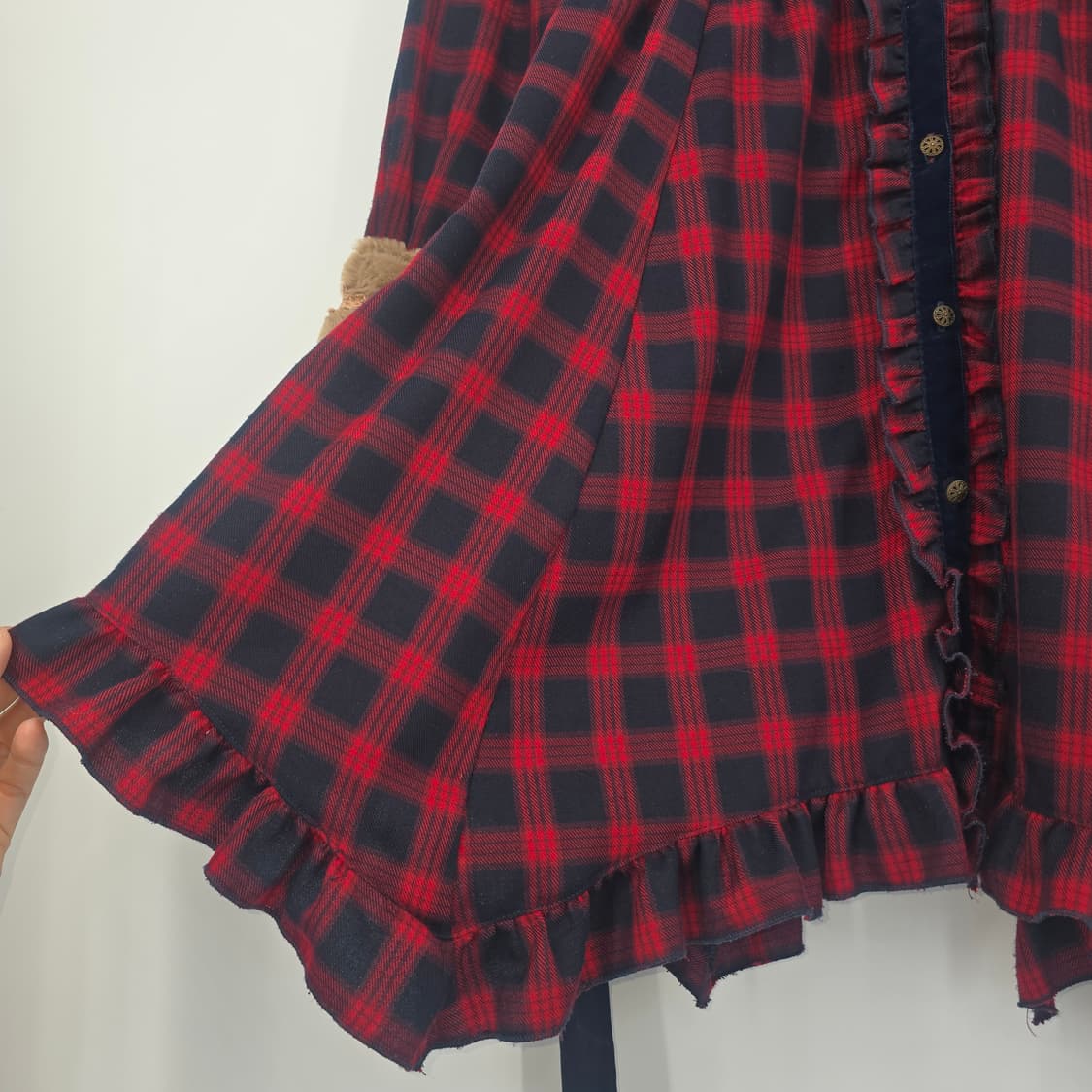 AXESFEMME 체크 원피스 퍼 카라 장식 상품이미지5