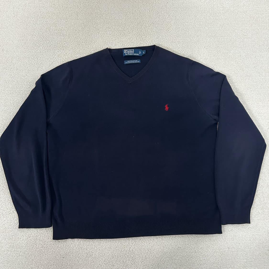  폴로 랄프로렌 포니로고 네이비 피마코튼 브이넥 니트  상품이미지3