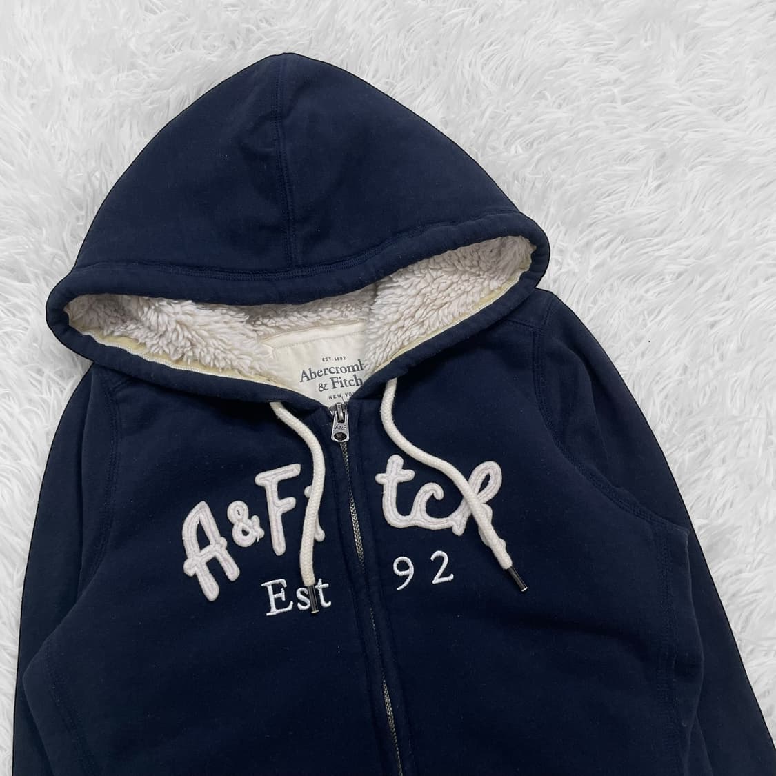 아베크롬비 아치 로고 양털 후드집업 네이비 상품이미지3