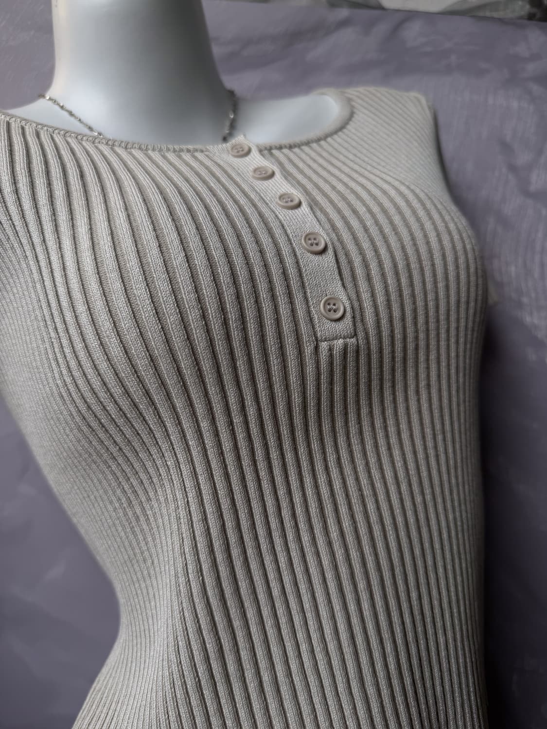 Gray ribbed button top 0114 상품이미지5