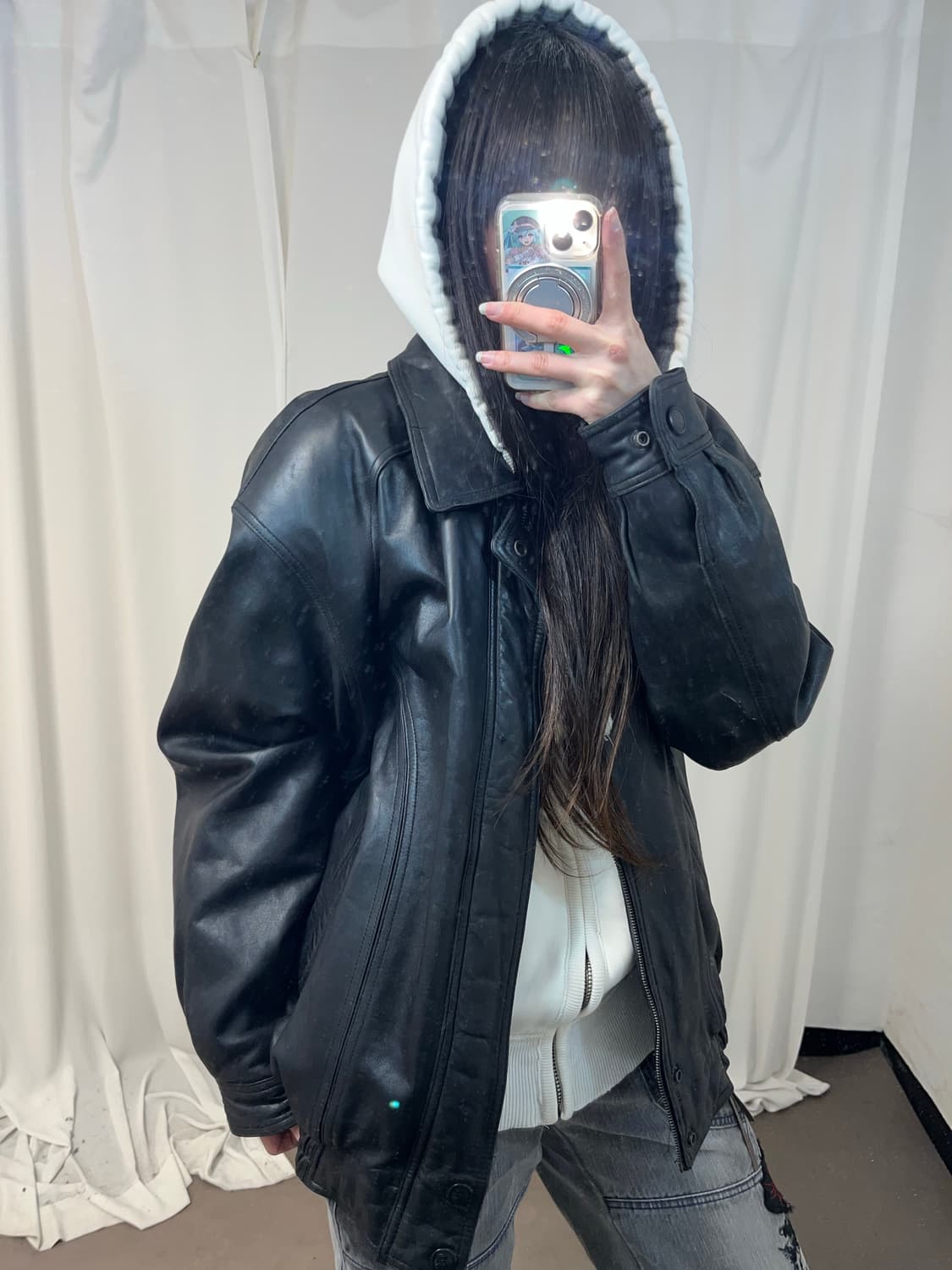 양가죽 블랙 레더 봄버 상품이미지2