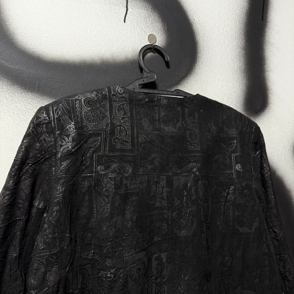 VTG 빈티지 100% 쉽스킨 오픈 카라 에스닉 패턴 양가죽 코트 상품이미지5