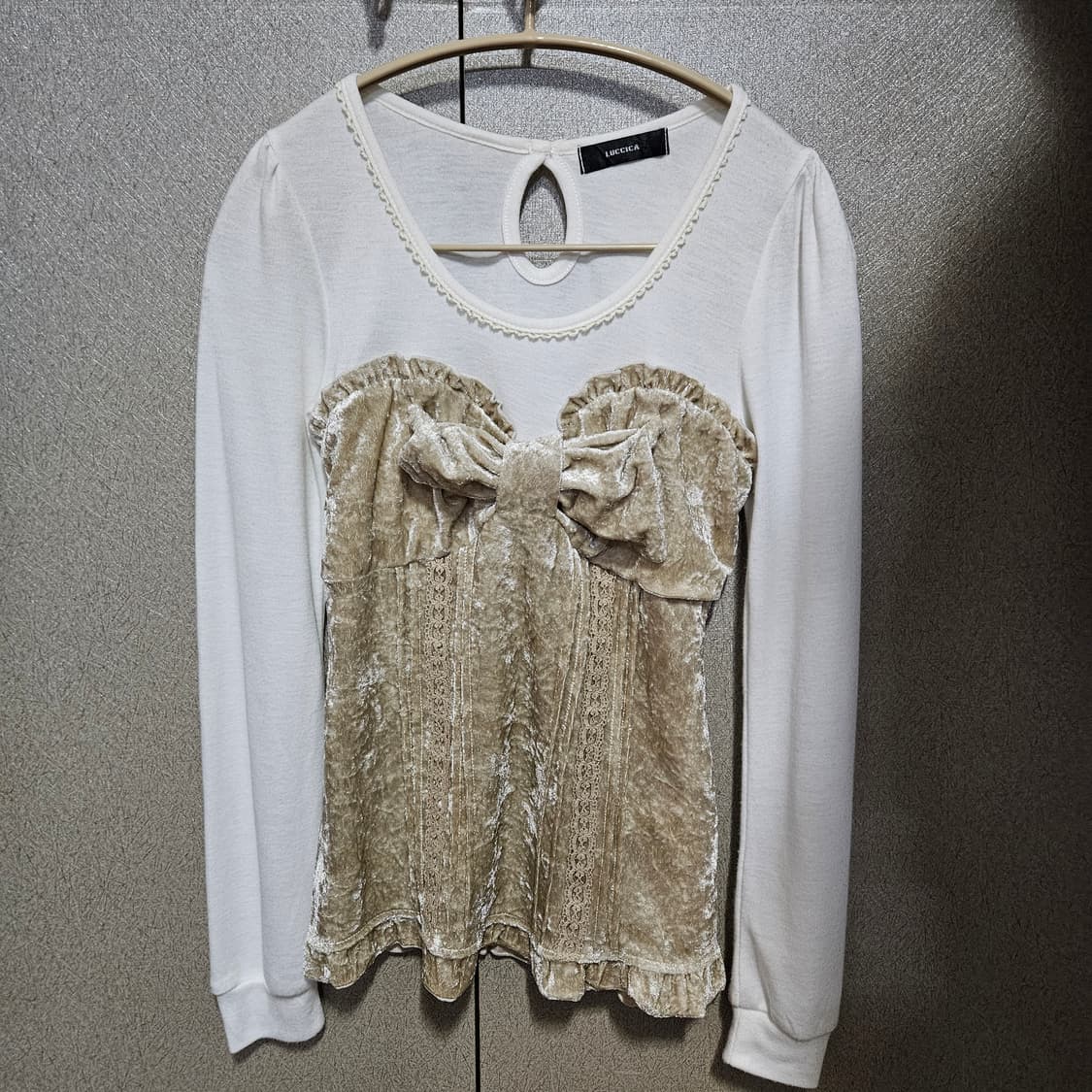 빈티지 라떼갸루 로걀 러블리 벨벳 레이어드 롱슬리브 탑 상품이미지1