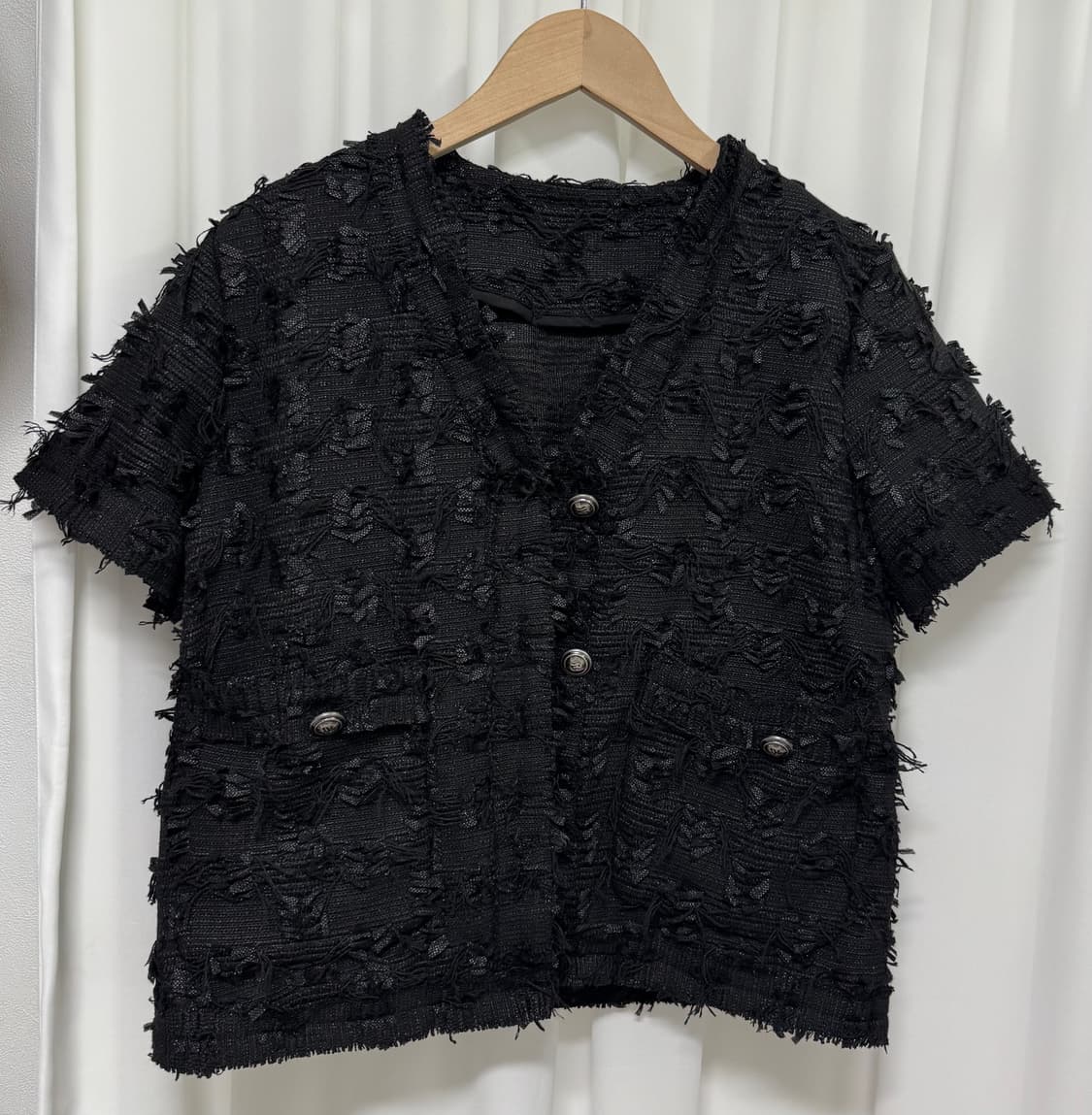 비스윗 트위드 반팔 자켓 수술 블랙 상품이미지2