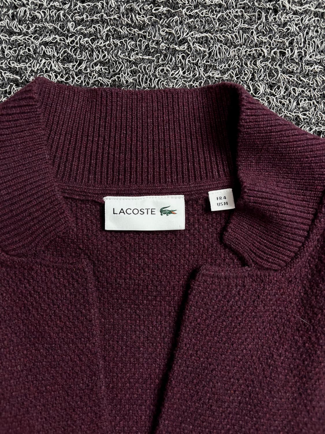 라코스테 자수로고 미니멀 니트 가디건 버건디 1469 상품이미지3