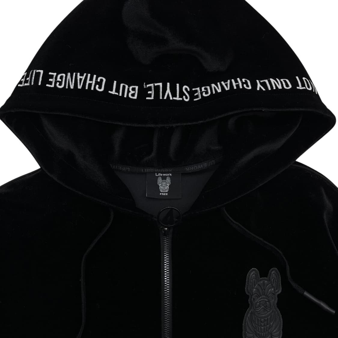 라이프워크 불독로고 블랙 벨벳 후드집업 상품이미지6