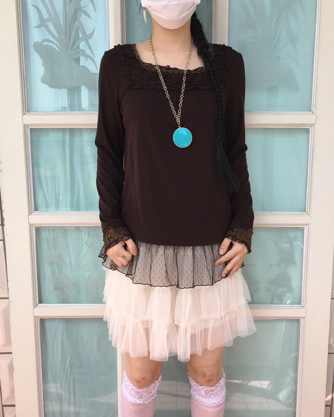 Axes femme lace trimming sleeve 상품이미지8