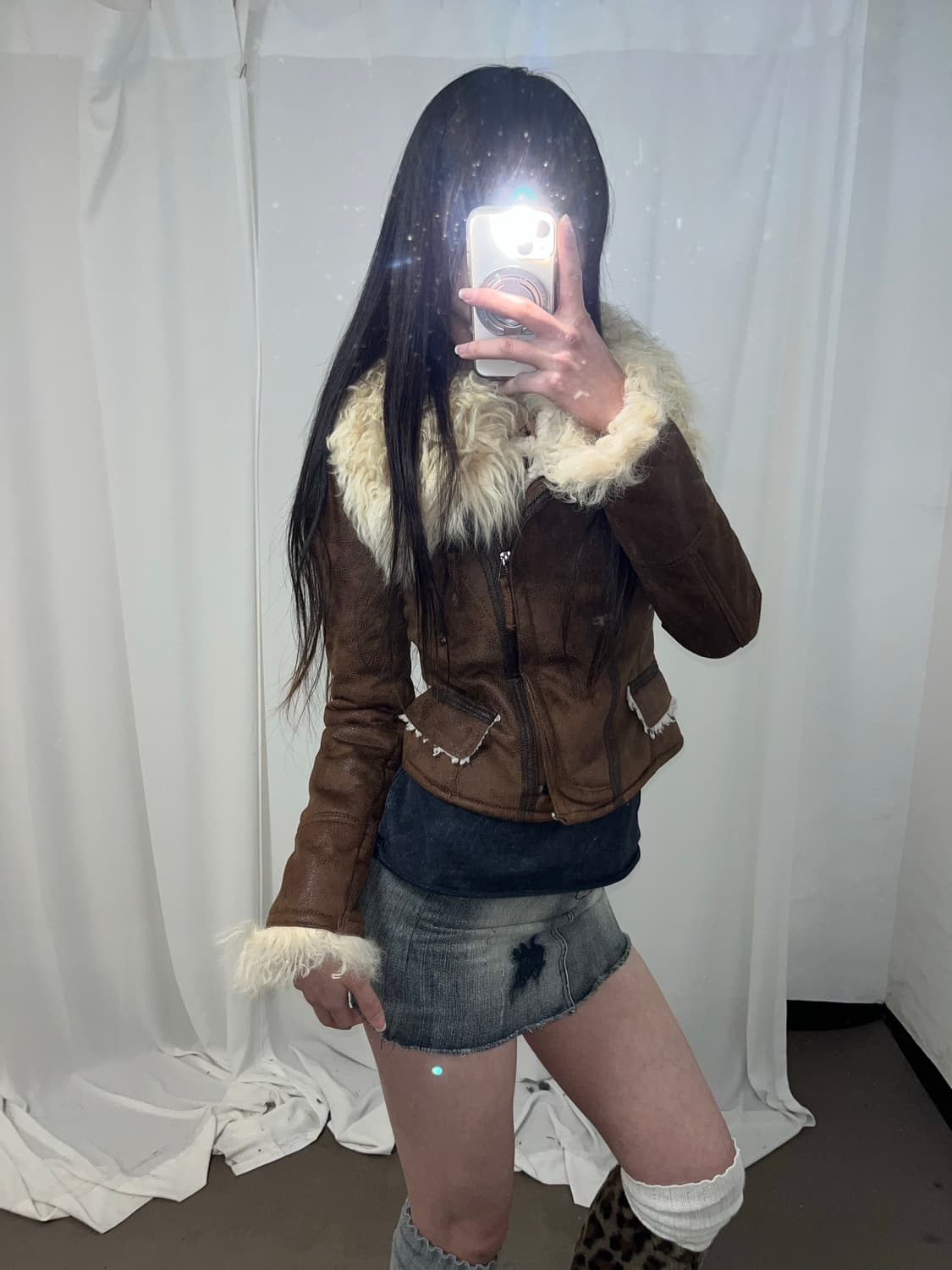 브라운 리얼 램퍼 카라 무스탕  상품이미지1