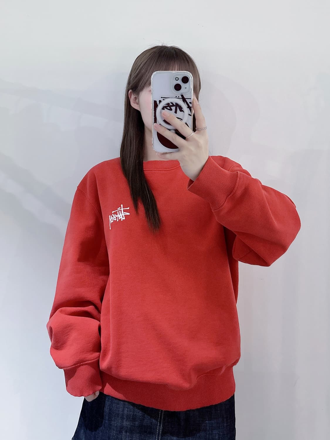 스투시 베이직 레드 빅로고 맨투맨 상품이미지2