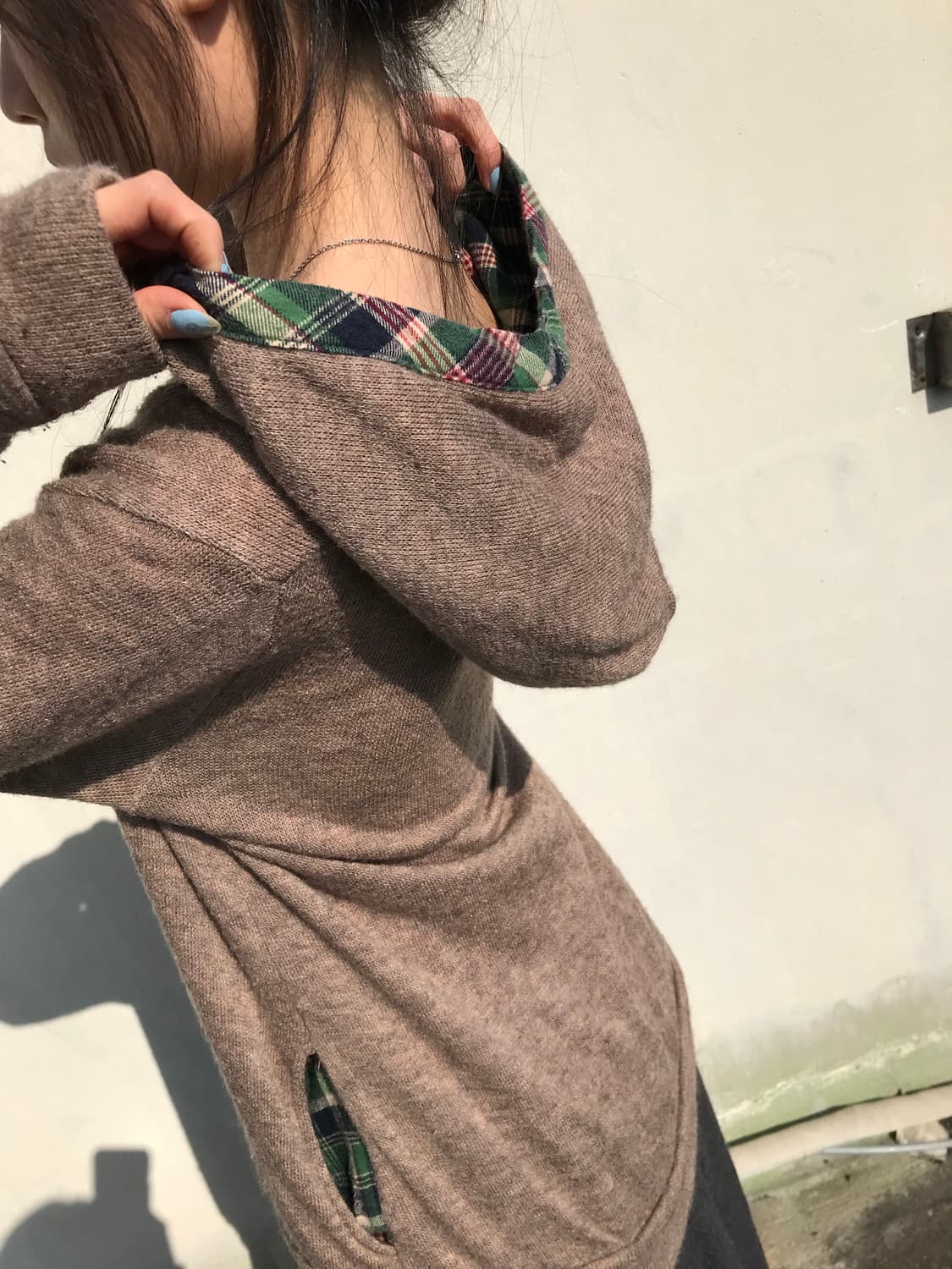 그린 체크 니트 후드 상품이미지2