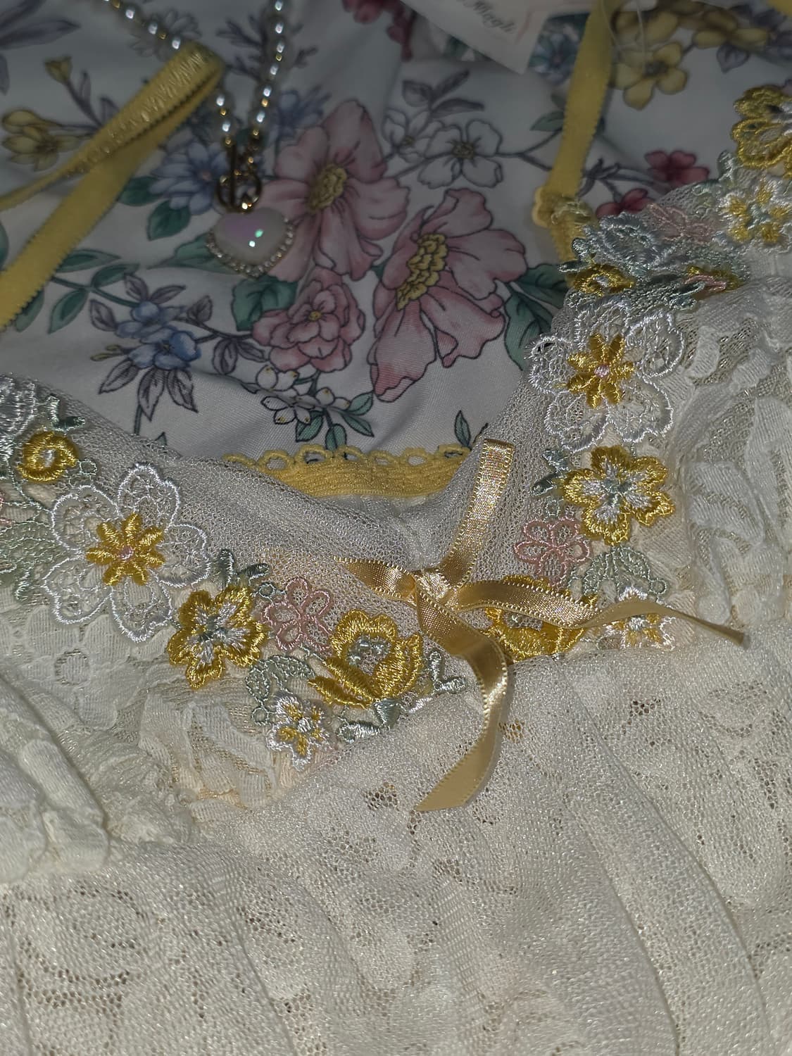 일본빈티지)페어리계 플로럴 리본모리걸 레이스 슬립 레이어드 슬리브리스 상품이미지2