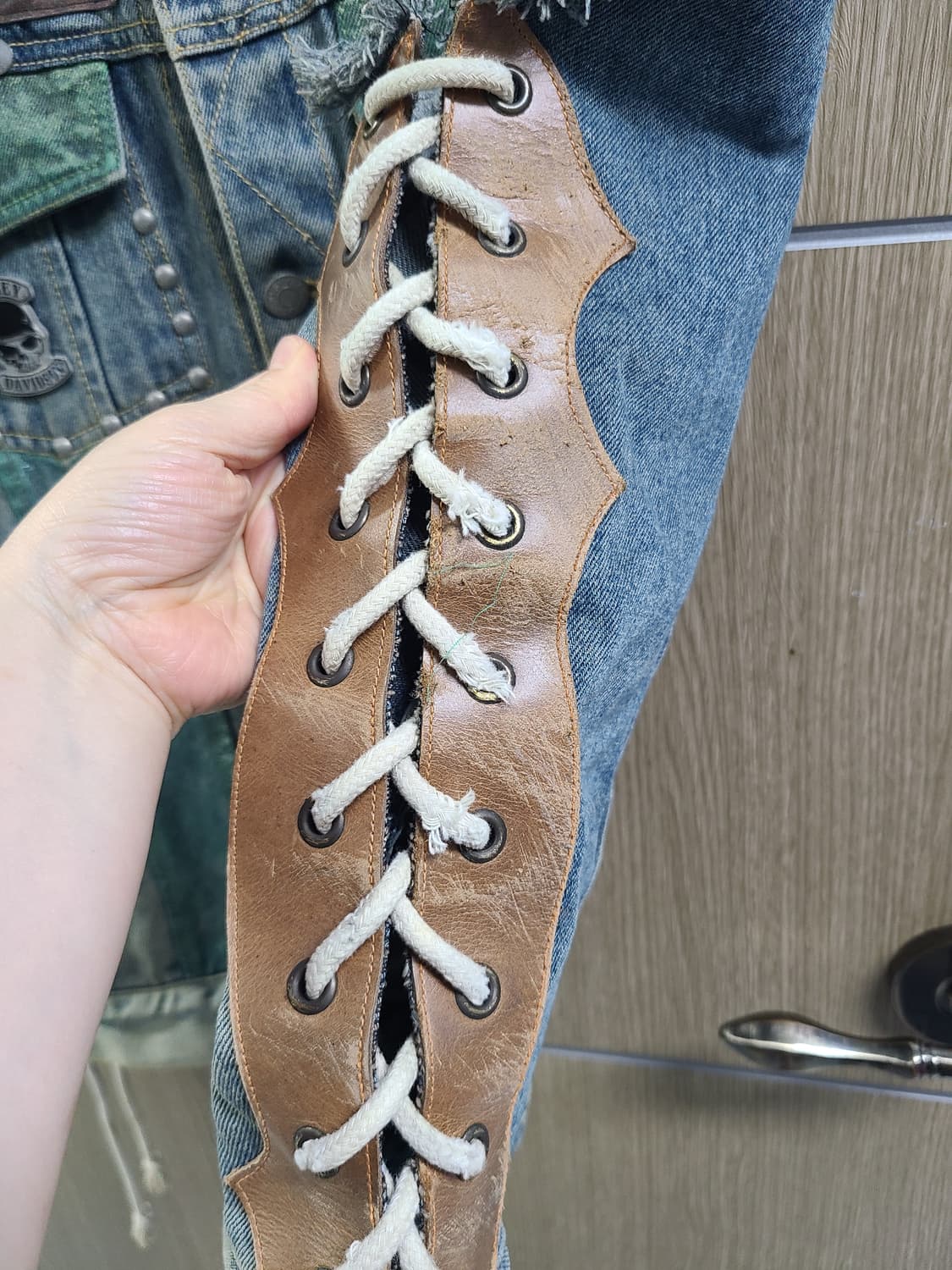 할리데이비슨 커스텀 가죽 패치 데님조끼  상품이미지8