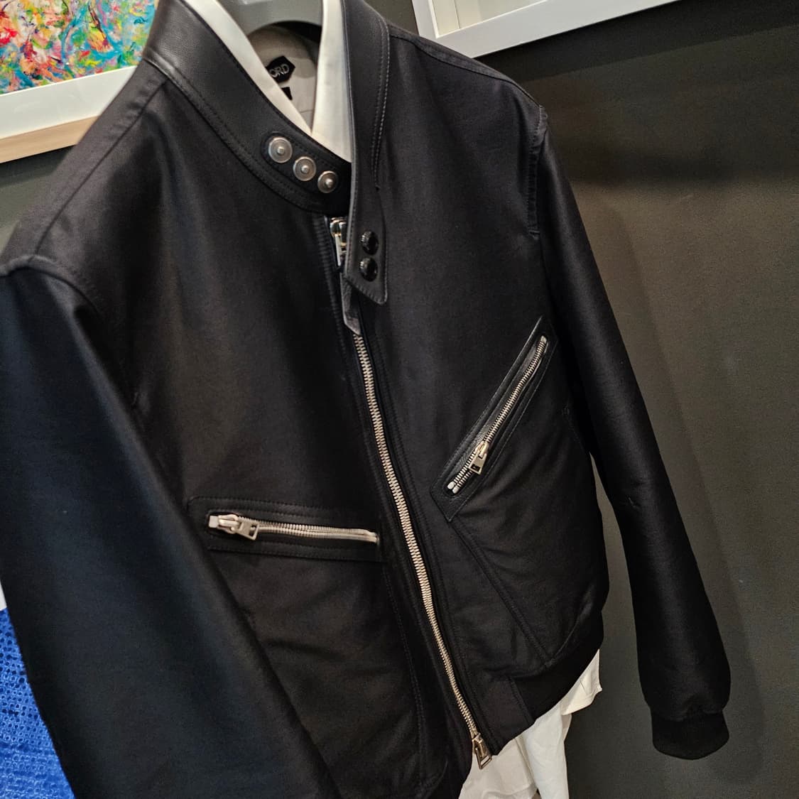 톰포드 가죽 트리밍 울 실크 트윌 신상 봄버 자켓 상품이미지7