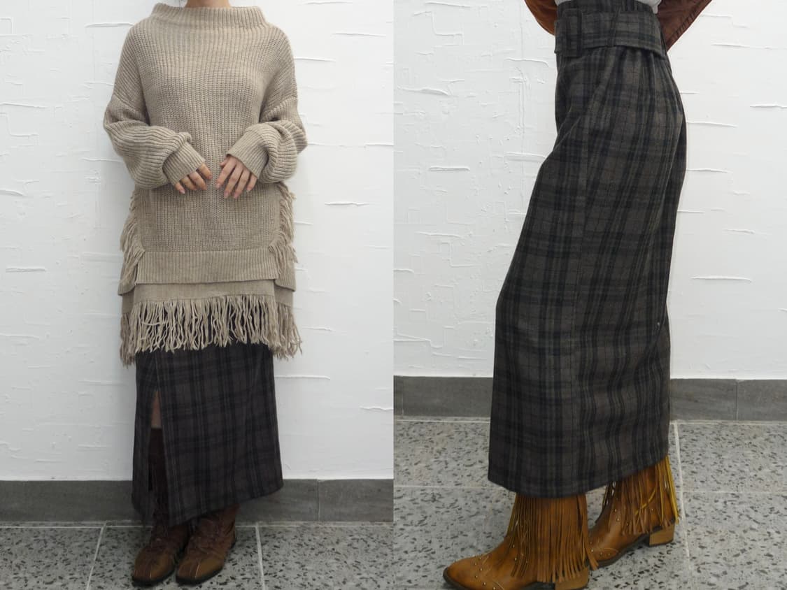 Brown vintage check skirt 상품이미지2