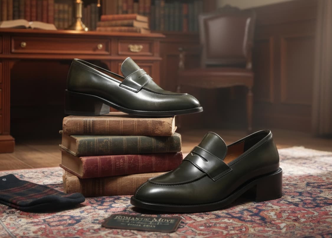 [새상품] 로맨틱무브 5cm 키높이 유팁 페니 로퍼 (딥그린 투톤) 상품이미지1