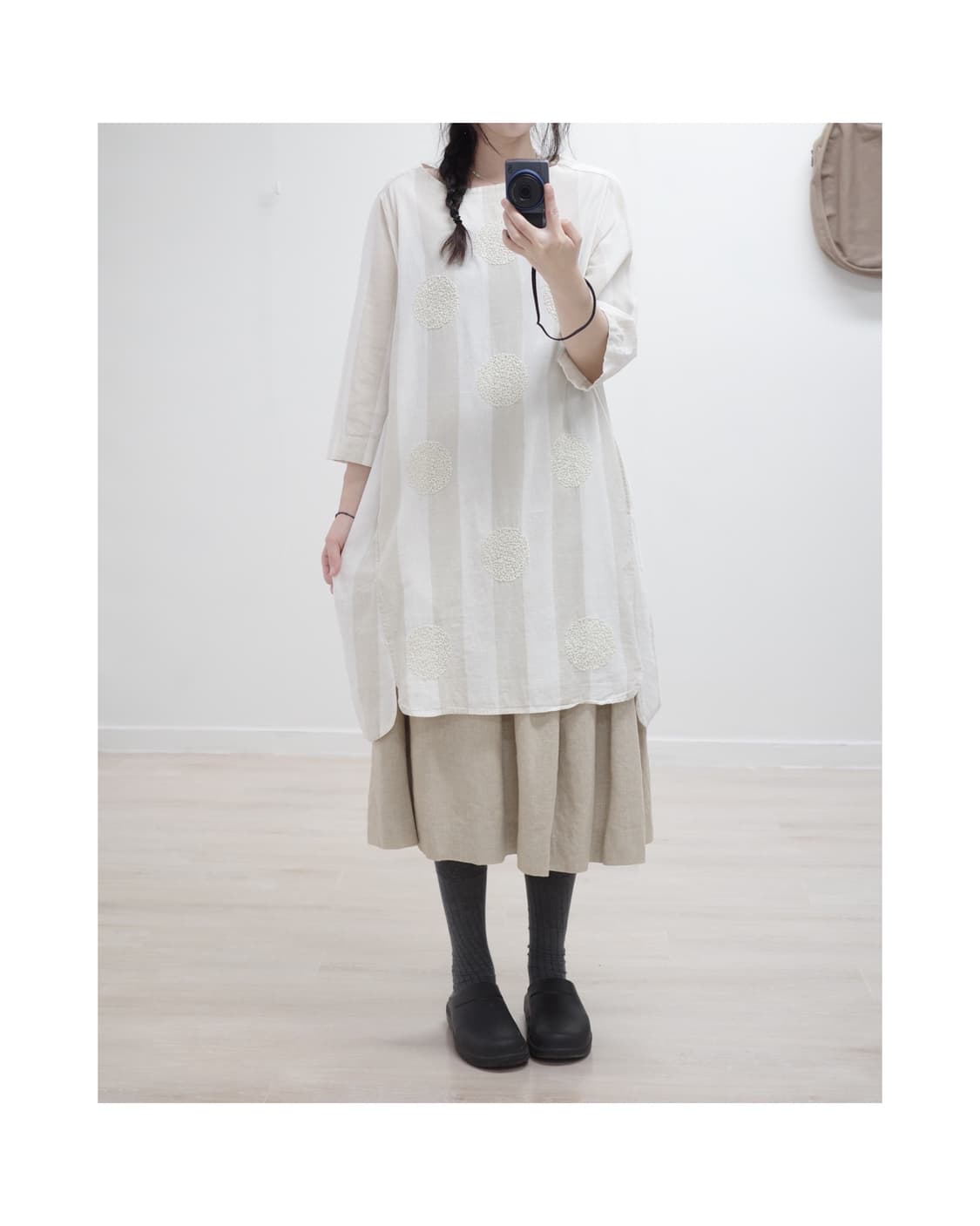 Oatmeal dot stripe one-piece 상품이미지1