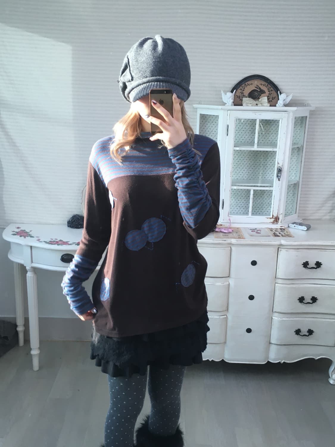 빈티지 도트 패치워크 셔링 롱슬리브 상품이미지2