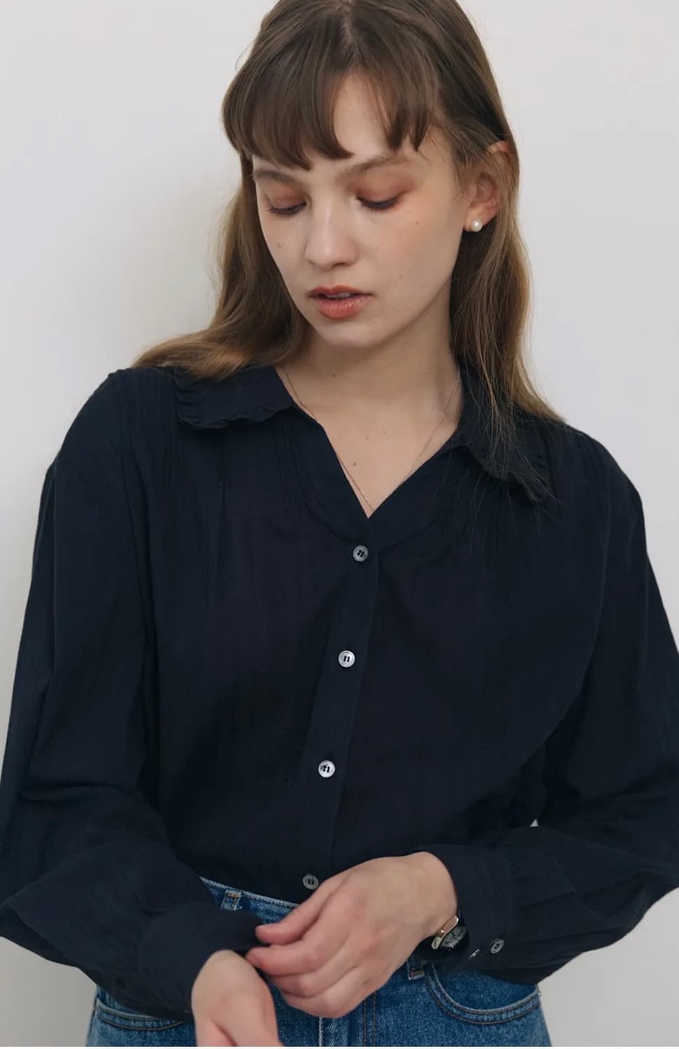 F) 튜드먼트 빈티지 프릴 블라우스 블랙 상품이미지7